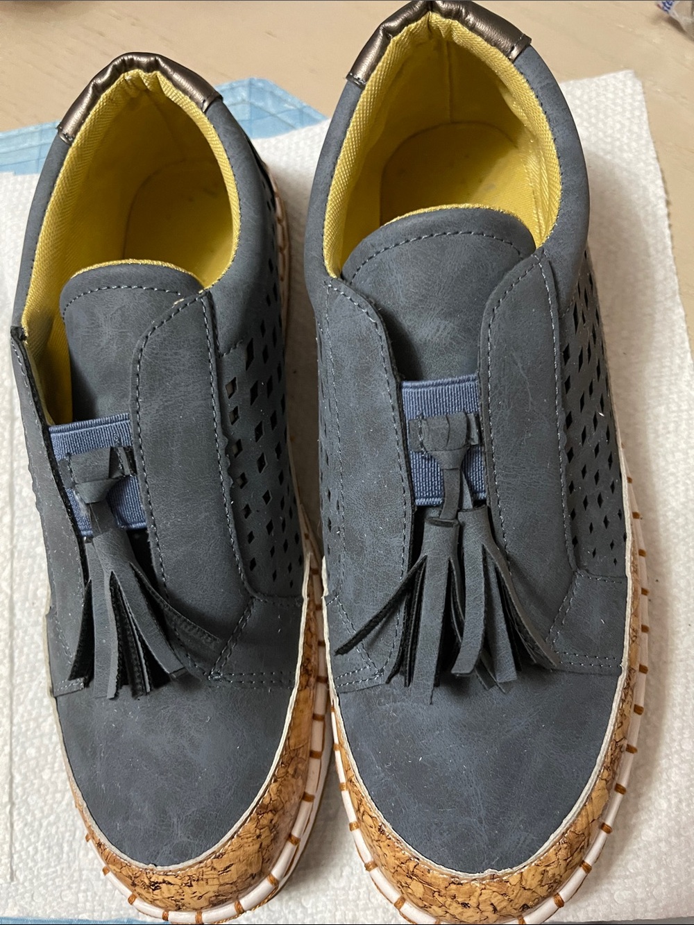 Women's Teal-Grey Slip-On Moccasin Sneakers with Tassel.